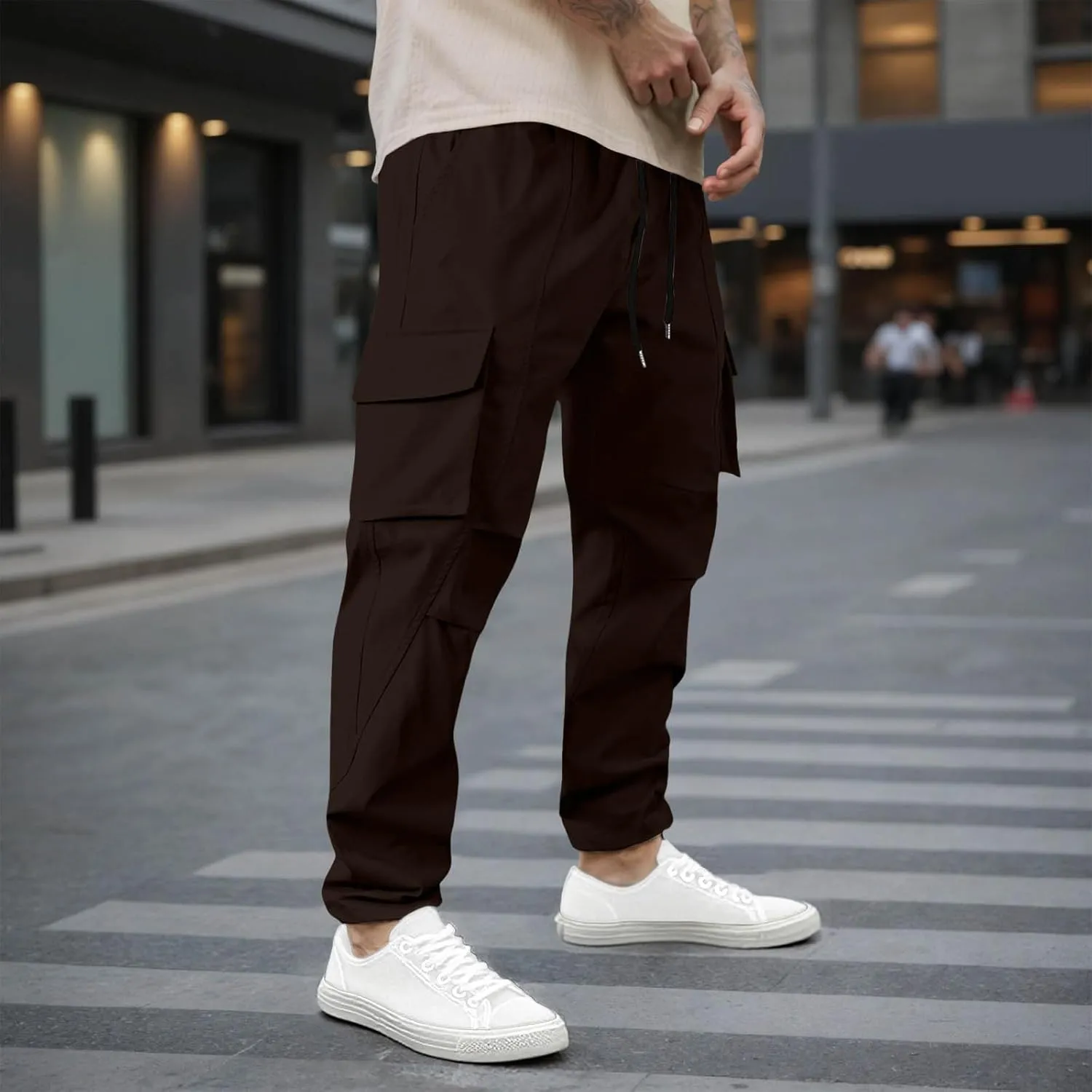 Mens Stretch Work Trousers Working Tactical Linen Elastic Waist Skinny Bike Athletic Basketball Leather Cargo Joggers