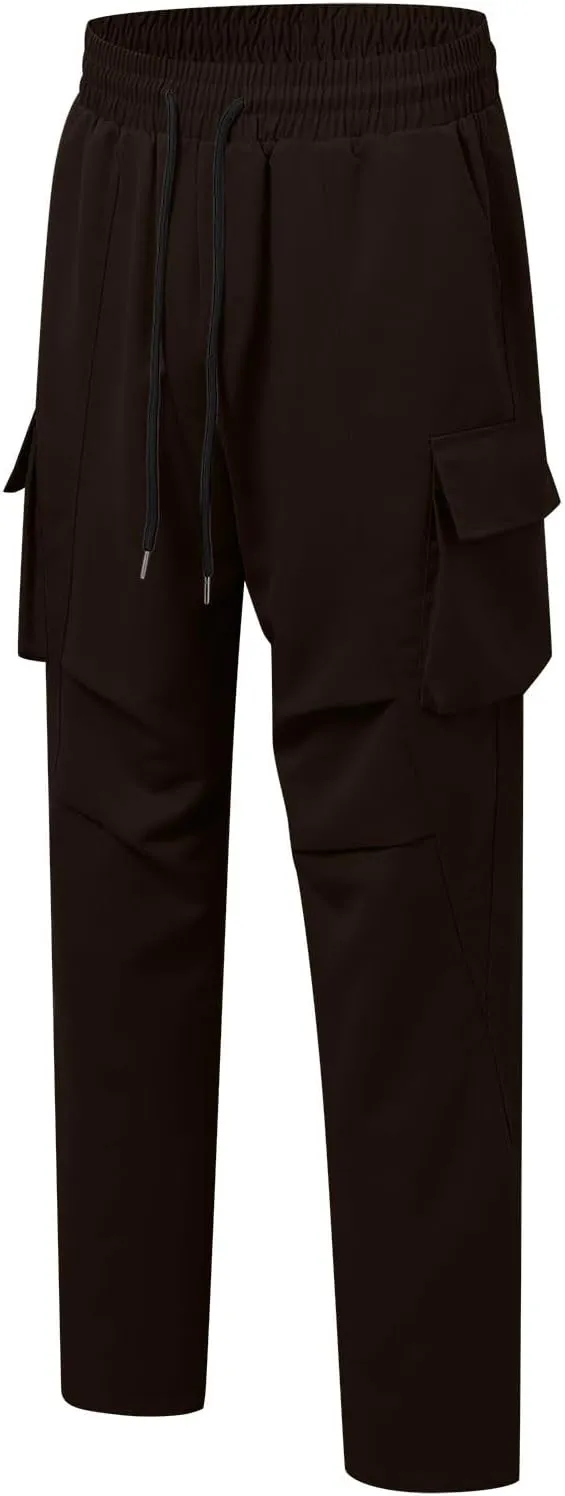 Mens Stretch Work Trousers Working Tactical Linen Elastic Waist Skinny Bike Athletic Basketball Leather Cargo Joggers