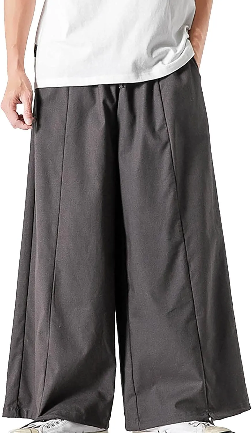 Mens Summer Linen Cotton Harem Pants Wide Leg Baggy Drawstring Bloomers Fashion Straight Leg Japanese Style Casual Trousers