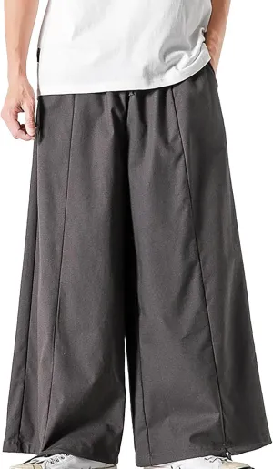 Mens Summer Linen Cotton Harem Pants Wide Leg Baggy Drawstring Bloomers Fashion Straight Leg Japanese Style Casual Trousers