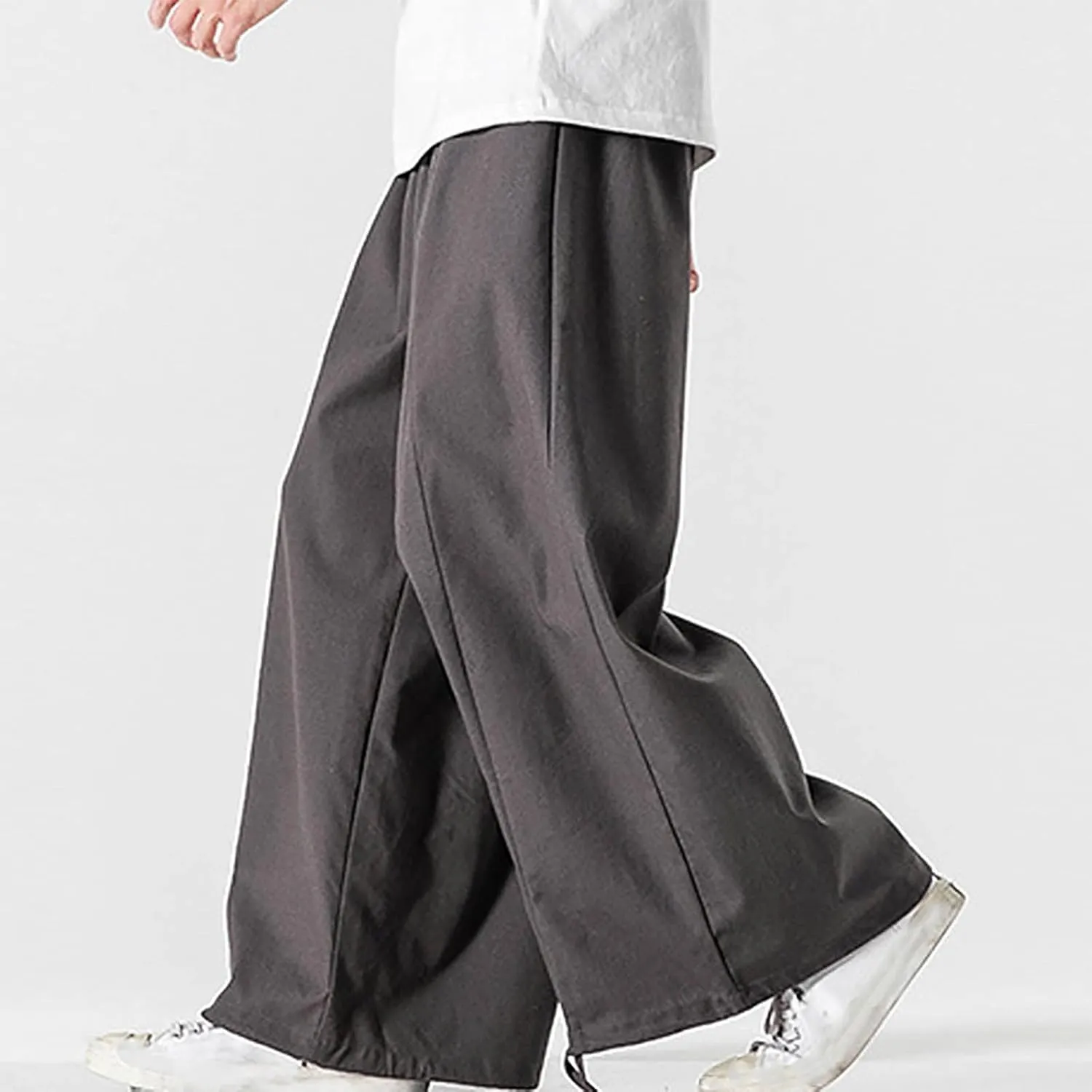 Mens Summer Linen Cotton Harem Pants Wide Leg Baggy Drawstring Bloomers Fashion Straight Leg Japanese Style Casual Trousers