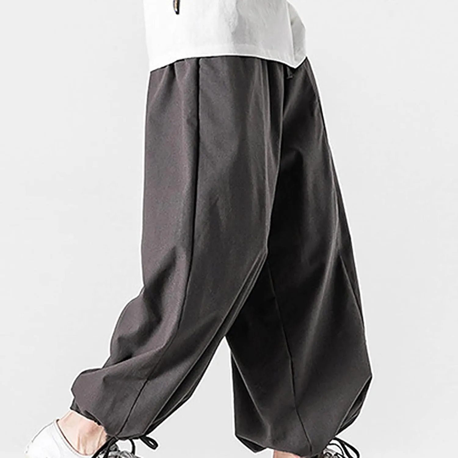 Mens Summer Linen Cotton Harem Pants Wide Leg Baggy Drawstring Bloomers Fashion Straight Leg Japanese Style Casual Trousers