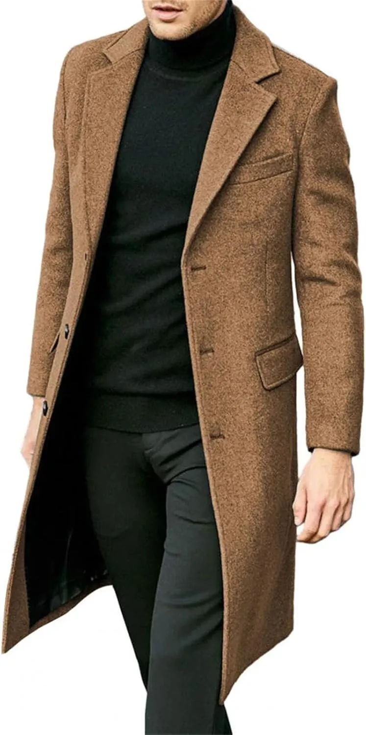 Men's Trench Coat Casual Business pea coat Winter Warm Wool Overcoat peacoat jacket