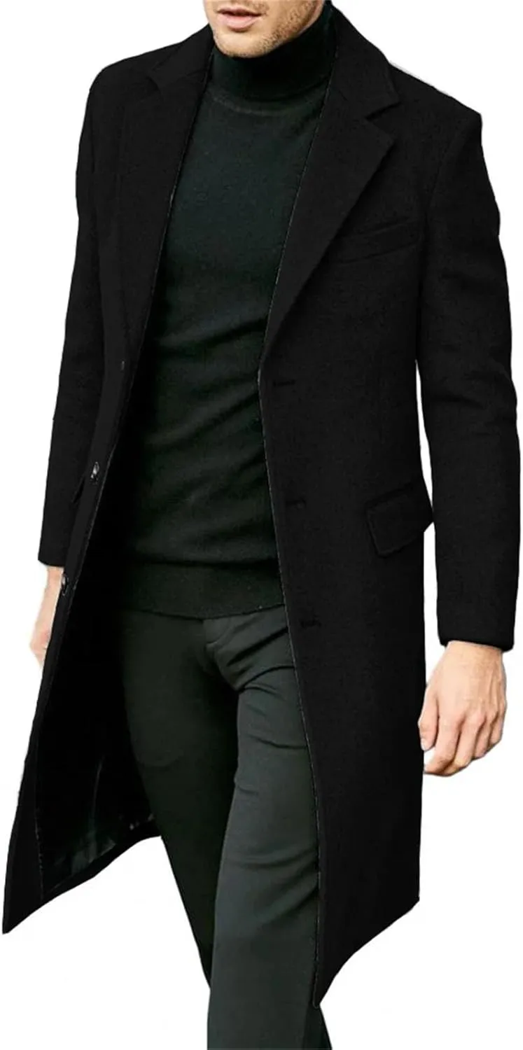 Men's Trench Coat Casual Business pea coat Winter Warm Wool Overcoat peacoat jacket