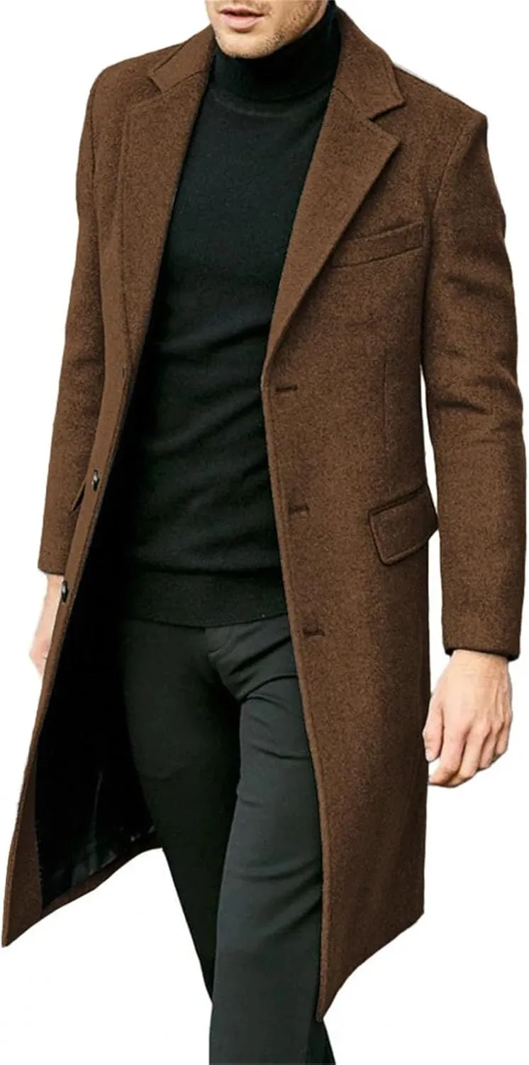 Men's Trench Coat Casual Business pea coat Winter Warm Wool Overcoat peacoat jacket