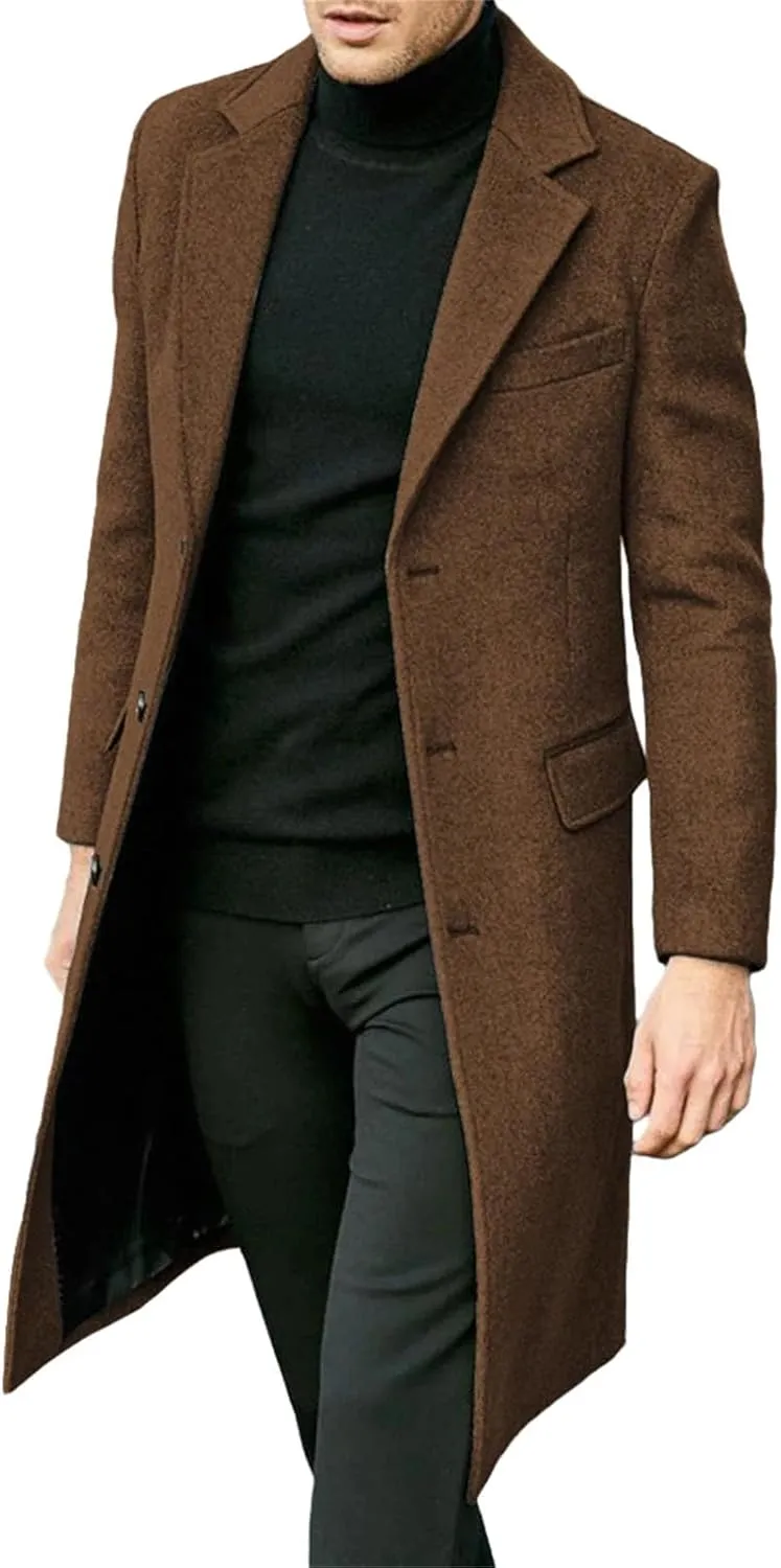 Men's Trench Coat Casual Business pea coat Winter Warm Wool Overcoat peacoat jacket