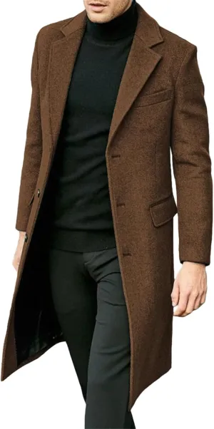Men's Trench Coat Casual Business pea coat Winter Warm Wool Overcoat peacoat jacket