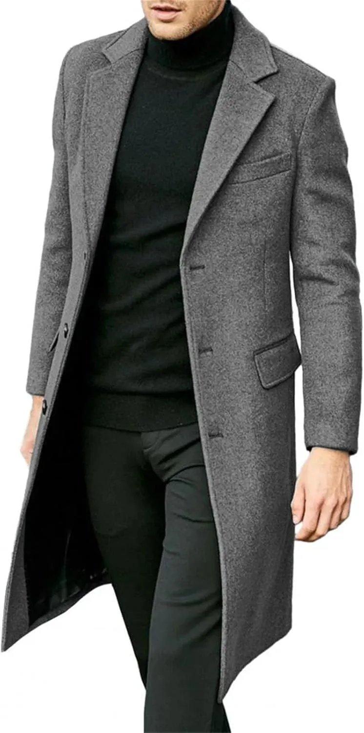 Men's Trench Coat Casual Business pea coat Winter Warm Wool Overcoat peacoat jacket