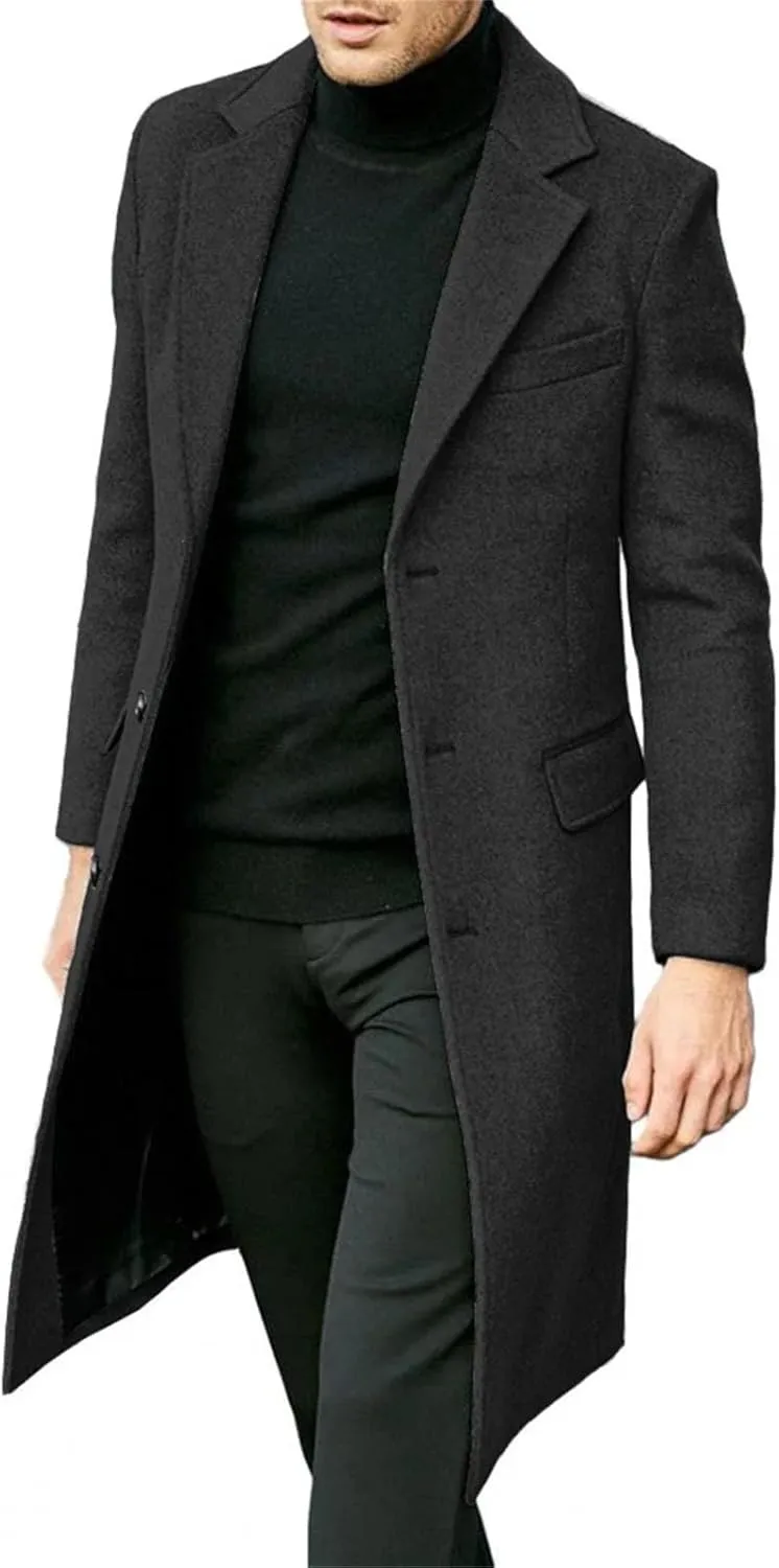 Men's Trench Coat Casual Business pea coat Winter Warm Wool Overcoat peacoat jacket