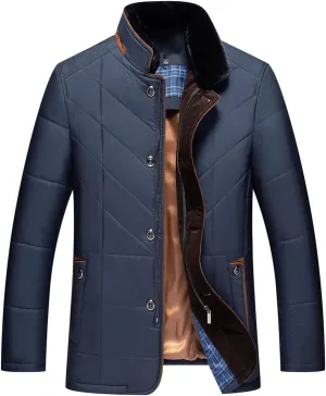 Men's Winter Quilted Jackets Casual Long Sleeve Zipper Down Jacket Fall Thicken Warm Button Down Coats with Pockets