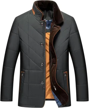 Men's Winter Quilted Jackets Casual Long Sleeve Zipper Down Jacket Fall Thicken Warm Button Down Coats with Pockets