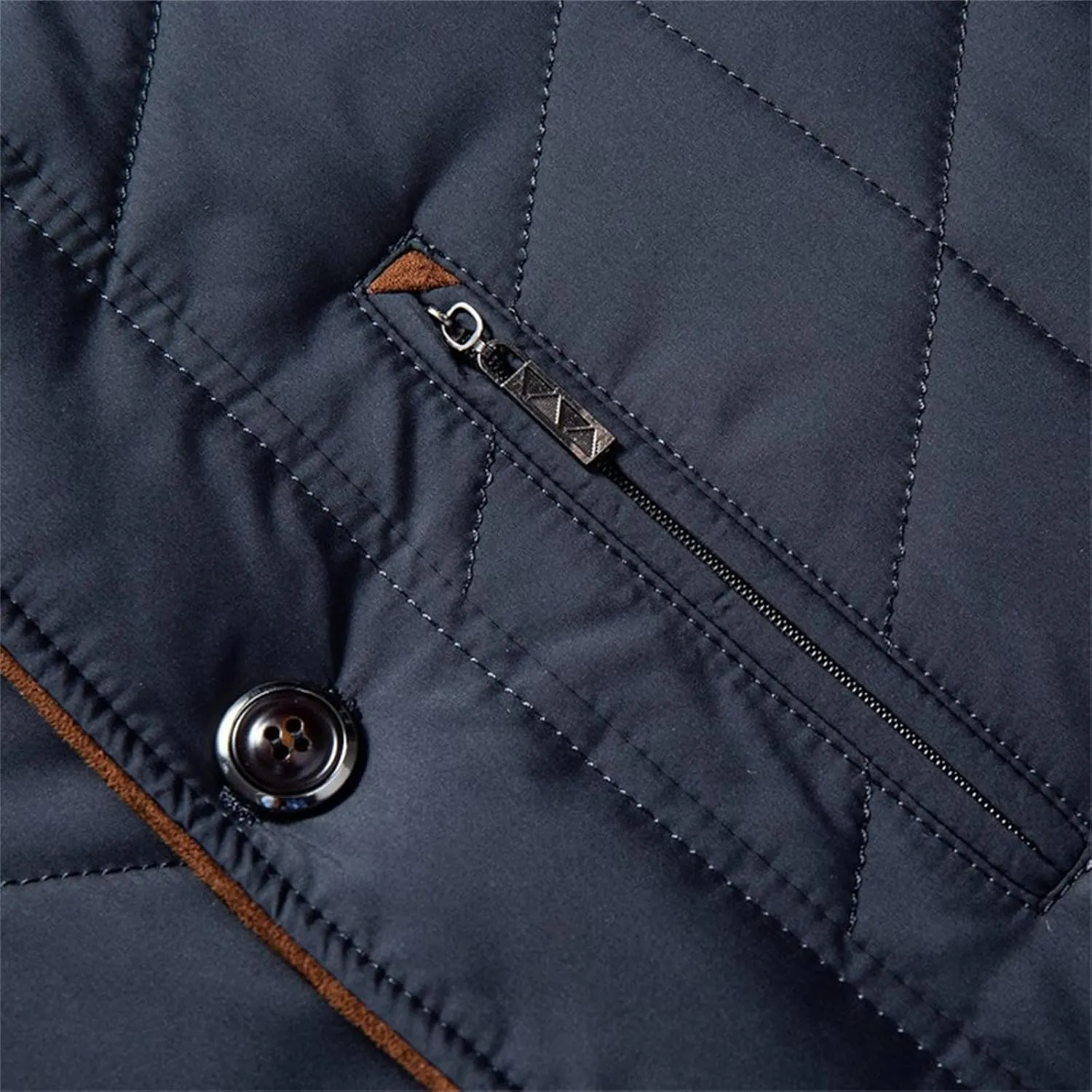 Men's Winter Quilted Jackets Casual Long Sleeve Zipper Down Jacket Fall Thicken Warm Button Down Coats with Pockets