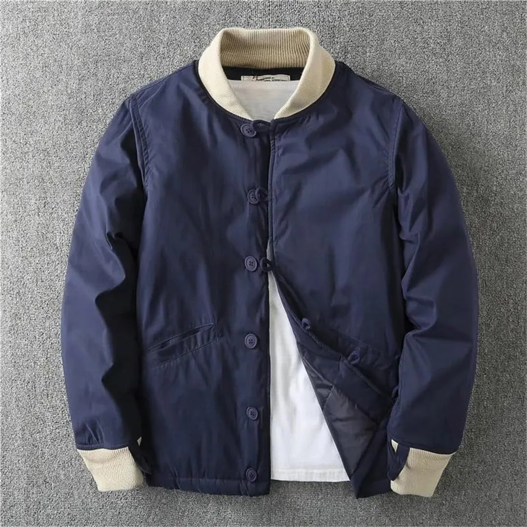 Men's Winter V-Neck Cold Bomber Jacket Baseball Coat Casual Warm Cotton-Padded Coat All-Match Coats