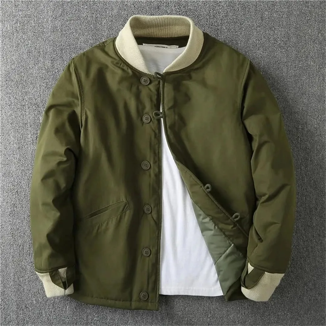 Men's Winter V-Neck Cold Bomber Jacket Baseball Coat Casual Warm Cotton-Padded Coat All-Match Coats
