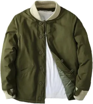 Men's Winter V-Neck Cold Bomber Jacket Baseball Coat Casual Warm Cotton-Padded Coat All-Match Coats