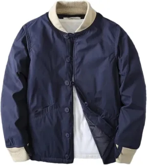 Men's Winter V-Neck Cold Bomber Jacket Baseball Coat Casual Warm Cotton-Padded Coat All-Match Coats