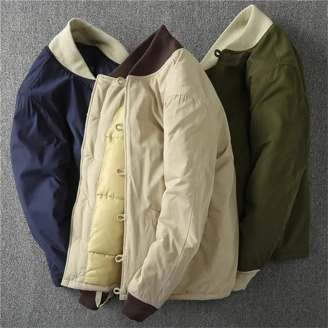 Men's Winter V-Neck Cold Bomber Jacket Baseball Coat Casual Warm Cotton-Padded Coat All-Match Coats