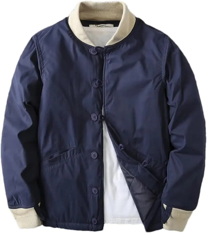 Men's Winter V-Neck Cold Bomber Jacket Baseball Coat Casual Warm Cotton-Padded Coat All-Match Coats
