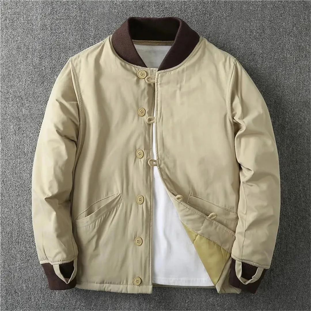 Men's Winter V-Neck Cold Bomber Jacket Baseball Coat Casual Warm Cotton-Padded Coat All-Match Coats