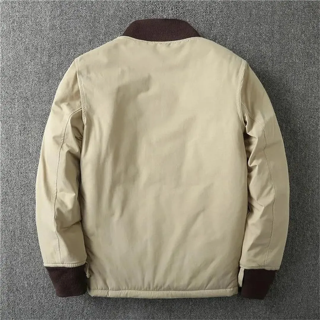 Men's Winter V-Neck Cold Bomber Jacket Baseball Coat Casual Warm Cotton-Padded Coat All-Match Coats