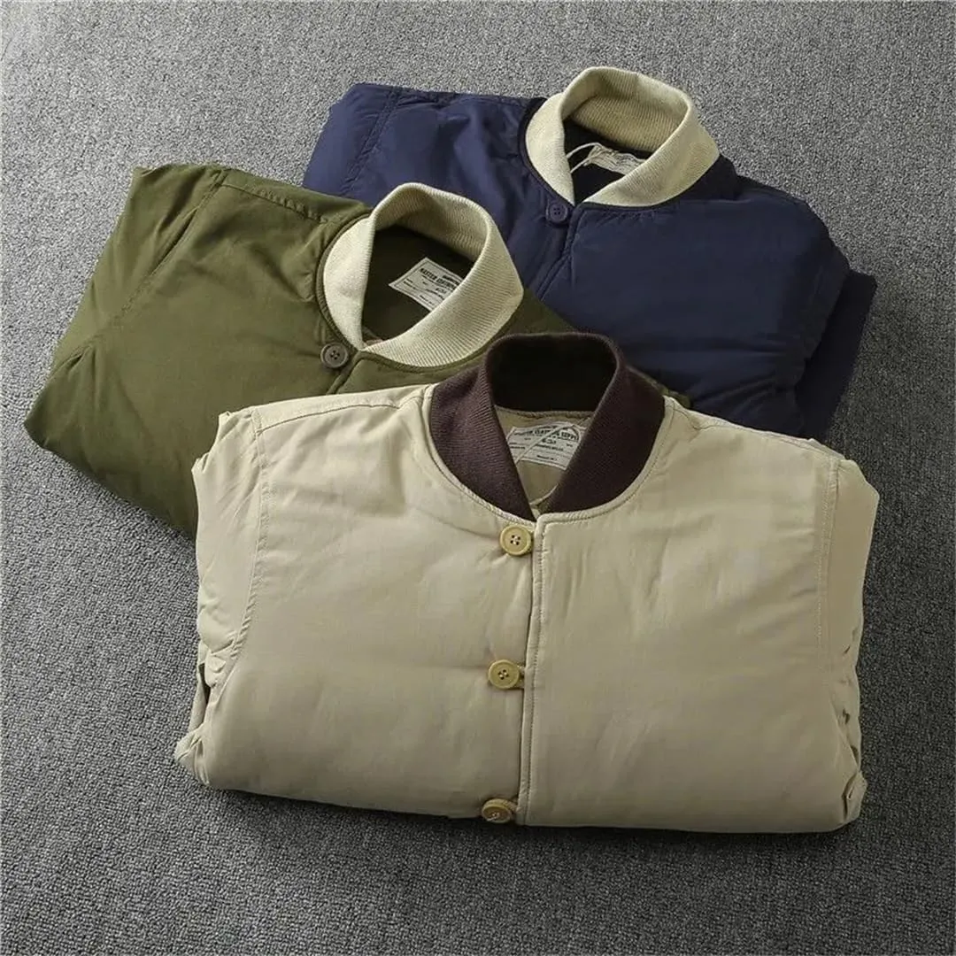 Men's Winter V-Neck Cold Bomber Jacket Baseball Coat Casual Warm Cotton-Padded Coat All-Match Coats