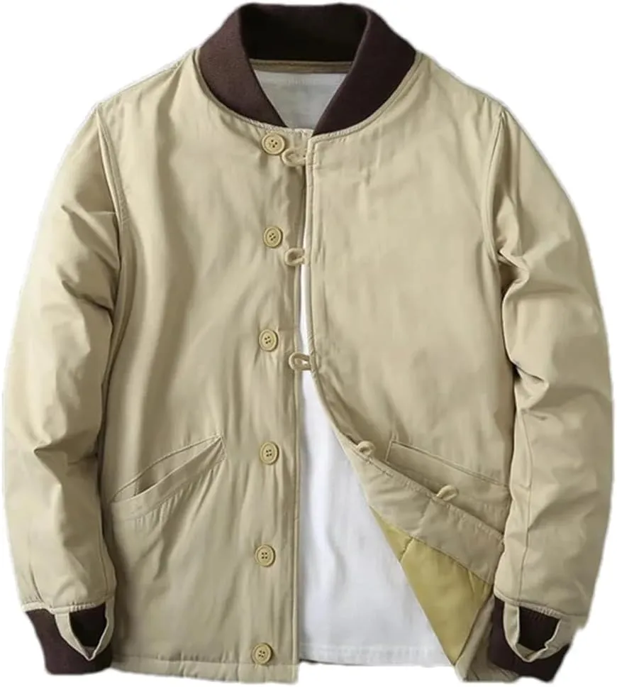 Men's Winter V-Neck Cold Bomber Jacket Baseball Coat Casual Warm Cotton-Padded Coat All-Match Coats