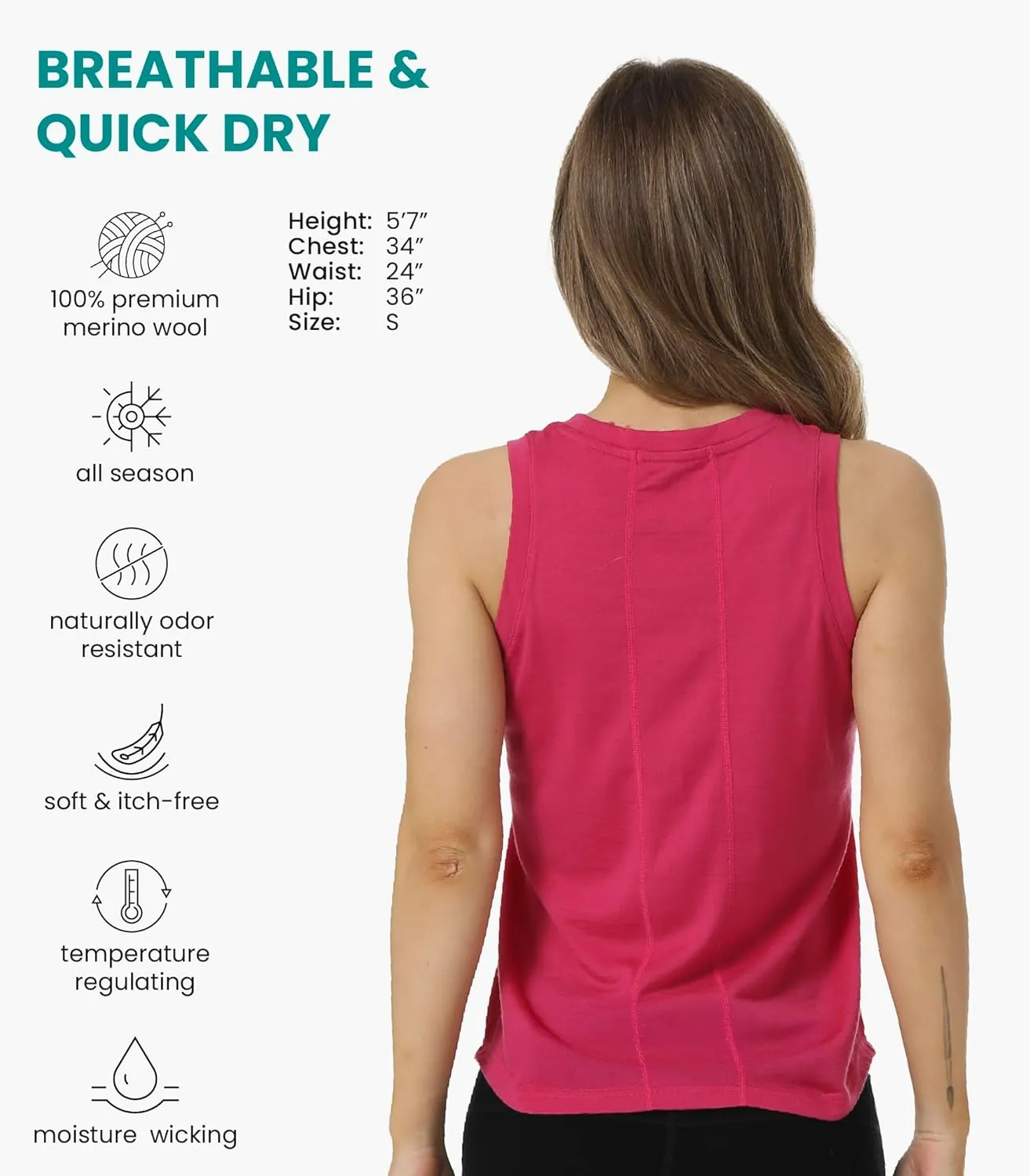 Merino Wool Tank Top Women - Active Merino Wool Undershirt Moisture Wicking Breathable Anti-Odor Lightweight Base Layer