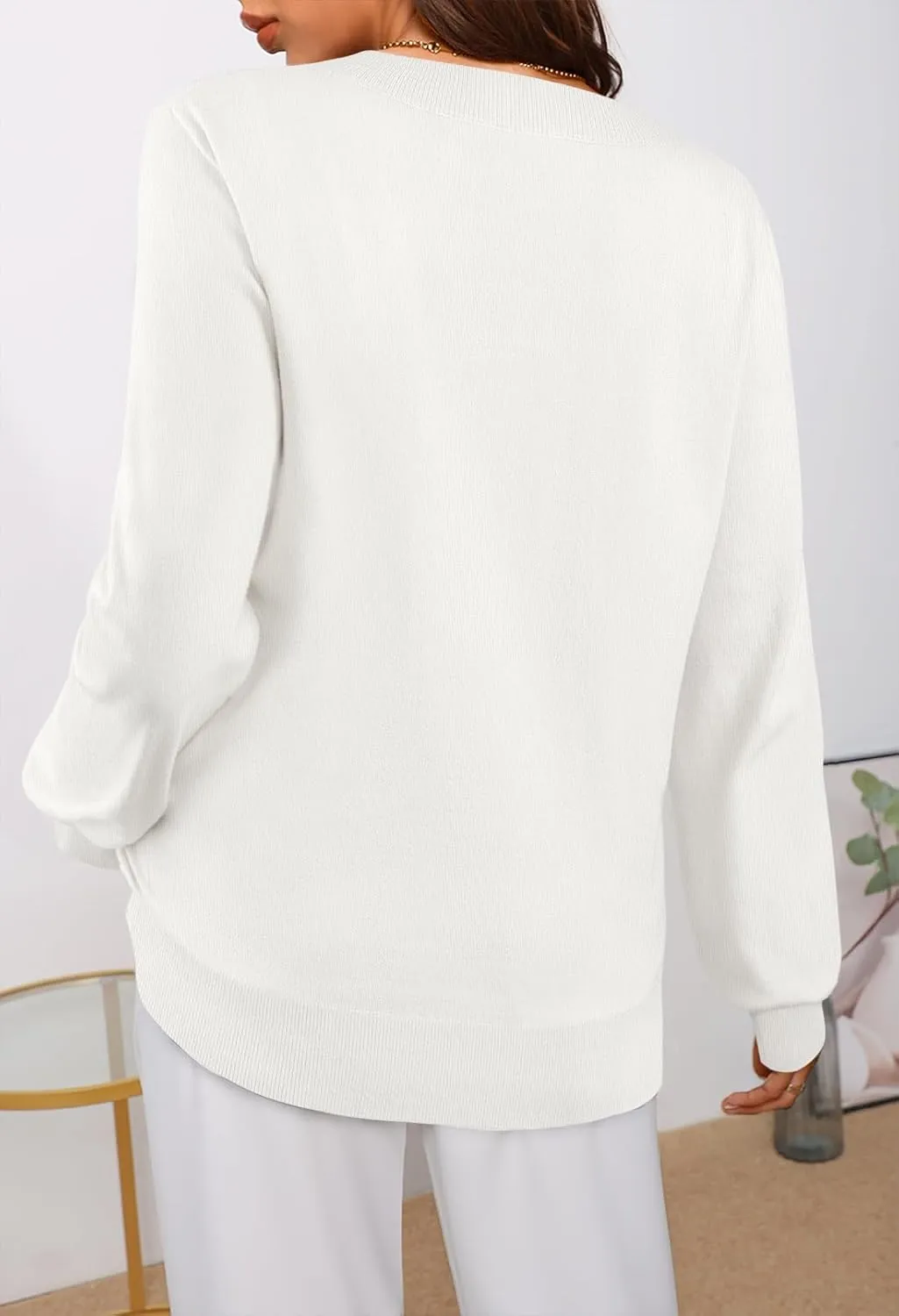 MEROKEETY Women's 2025 Fall Long Sleeve V Neck Tops Casual Lightweight Knit Pullover Sweater Shirts