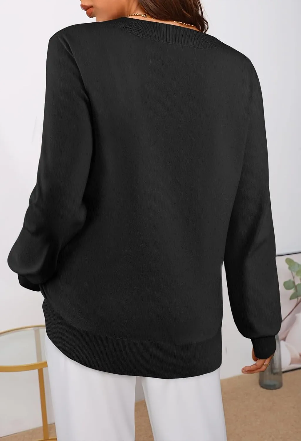 MEROKEETY Women's 2025 Fall Long Sleeve V Neck Tops Casual Lightweight Knit Pullover Sweater Shirts