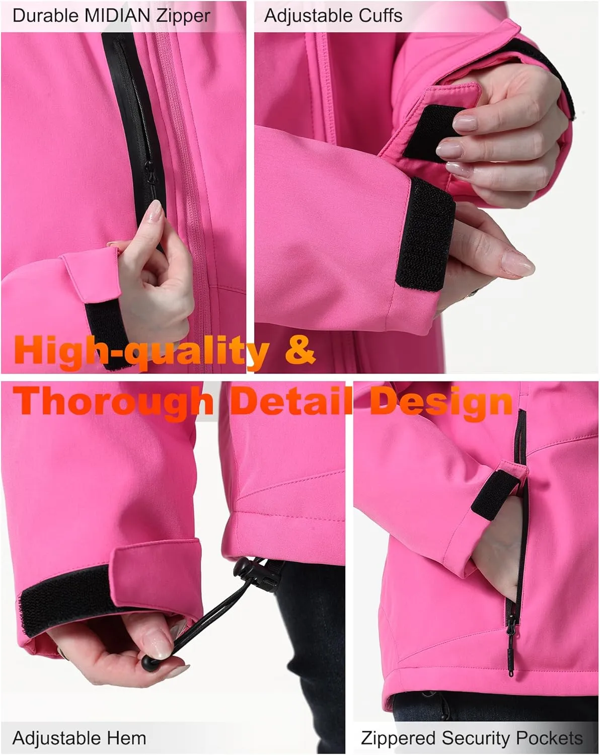 MIDIAN Heated Jacket for Women with Battery Pack Down Insulation 8 Heat Zones Soft Shell Foldable Hood Overheat Protection