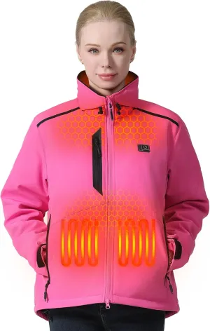 MIDIAN Heated Jacket for Women with Battery Pack Down Insulation 8 Heat Zones Soft Shell Foldable Hood Overheat Protection