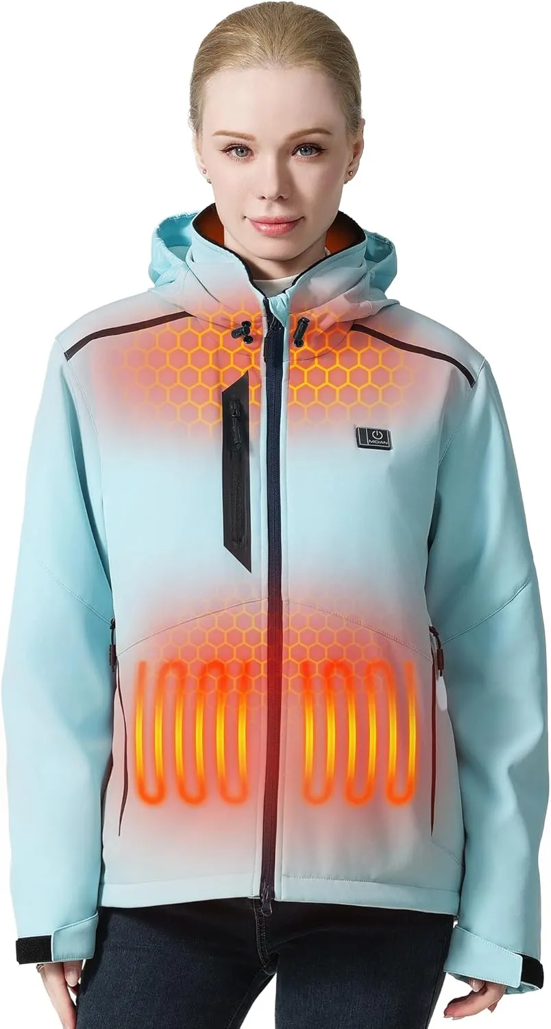MIDIAN Heated Jacket for Women with Battery Pack Down Insulation 8 Heat Zones Soft Shell Foldable Hood Overheat Protection