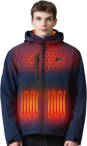 MIDIAN Heated Jacket with Battery Pack Down Insulation 8 Heat Zones Soft Shell Foldable Hood Overheat Protection
