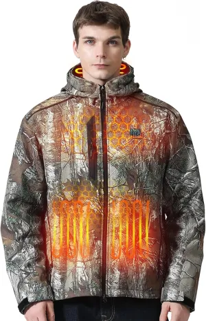 MIDIAN Heated Jacket with Battery Pack Down Insulation 8 Heat Zones Soft Shell Foldable Hood Overheat Protection