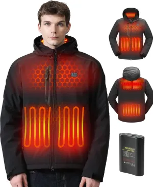 MIDIAN Heated Jacket with Battery Pack Down Insulation 8 Heat Zones Soft Shell Foldable Hood Overheat Protection