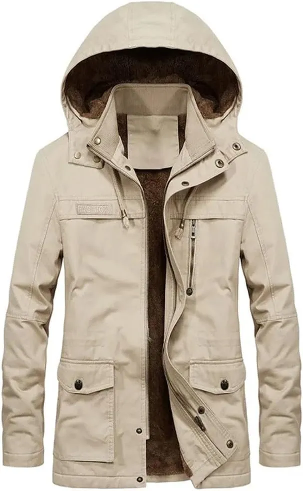 Military Cargo Coat Mens Thick Warm Man Winter Cotton Padded Jacket Multi-Pocket Hoodies Parka