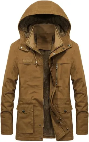 Military Cargo Coat Mens Thick Warm Man Winter Cotton Padded Jacket Multi-Pocket Hoodies Parka