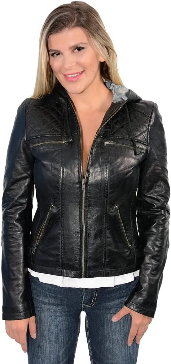 Milwaukee Leather Women's Premium Leather Casual Fashion Jackets with Hoodie SFL