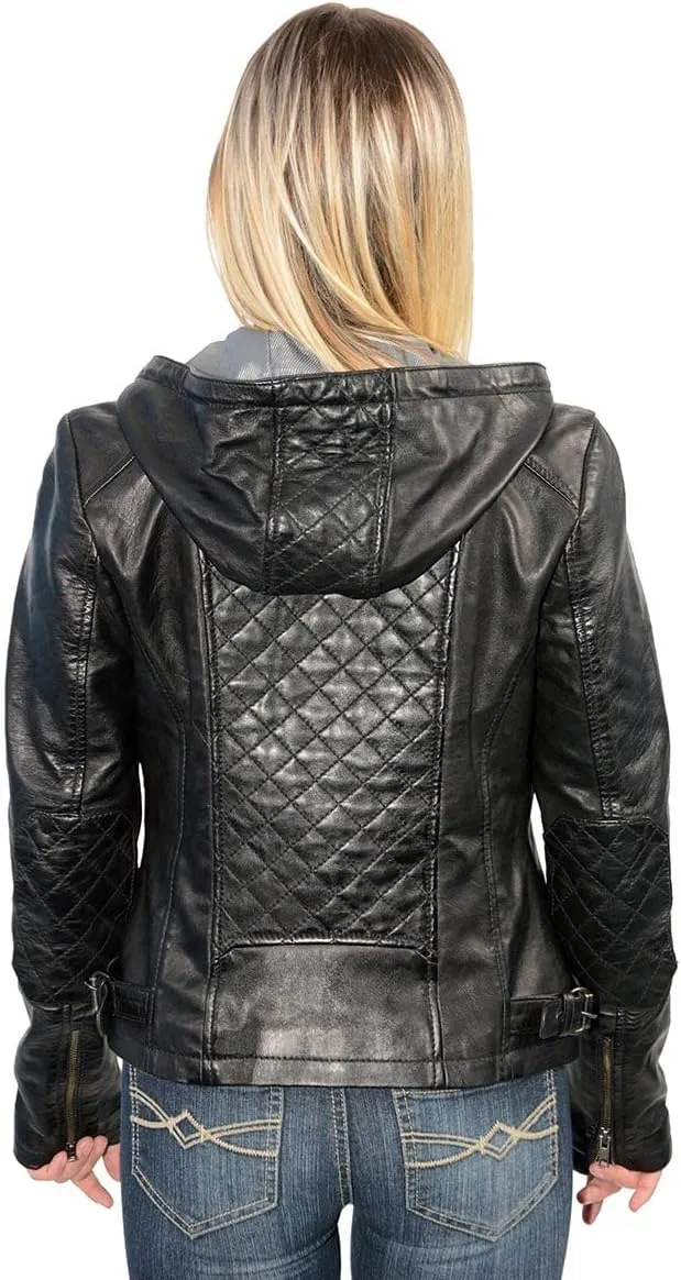 Milwaukee Leather Women's Premium Leather Casual Fashion Jackets with Hoodie SFL