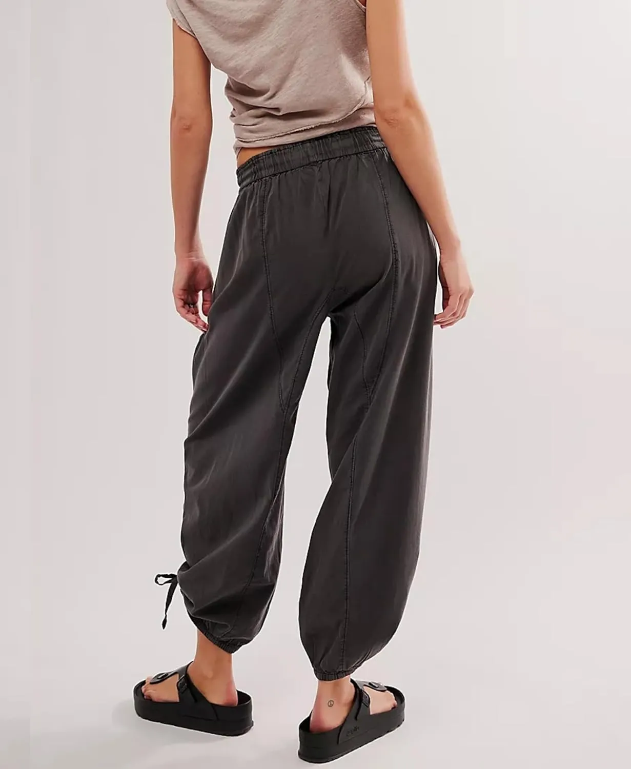 MISSACTIVER Elastic Waist Wide Leg Pants Woman Flowy Drawstring Palazzo Harem Pants with Pockets Y2k Loose Trousers