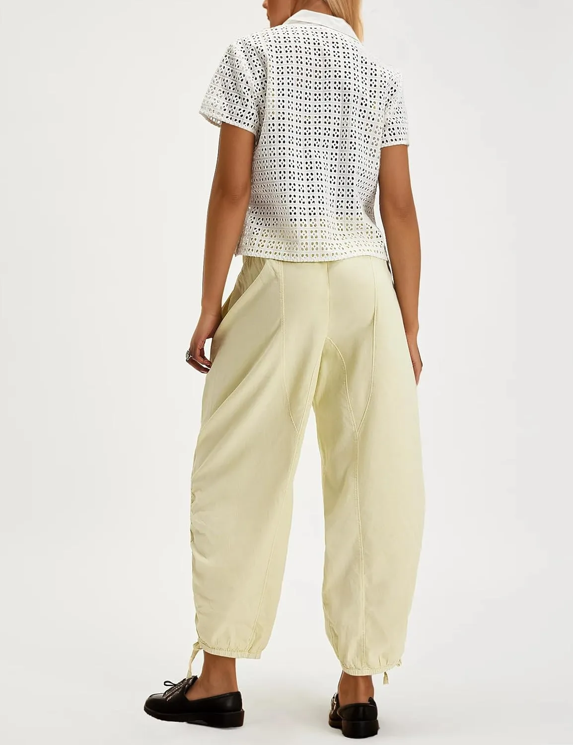 MISSACTIVER Elastic Waist Wide Leg Pants Woman Flowy Drawstring Palazzo Harem Pants with Pockets Y2k Loose Trousers