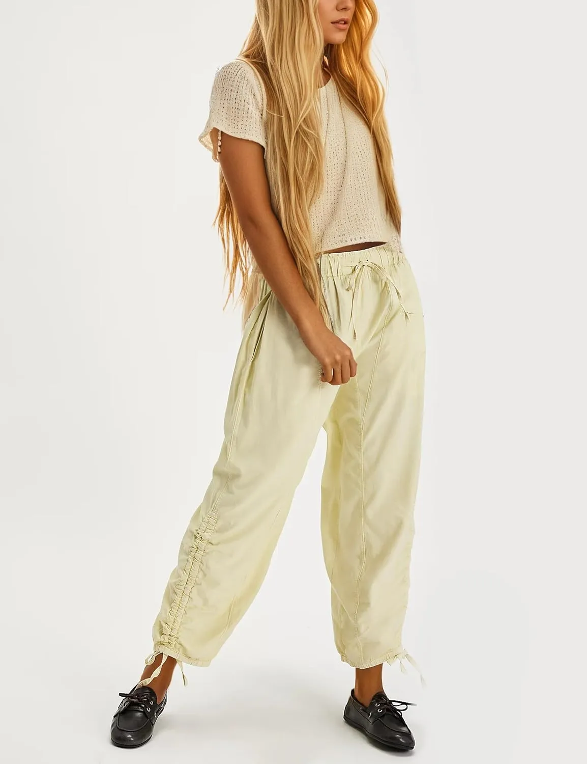 MISSACTIVER Elastic Waist Wide Leg Pants Woman Flowy Drawstring Palazzo Harem Pants with Pockets Y2k Loose Trousers