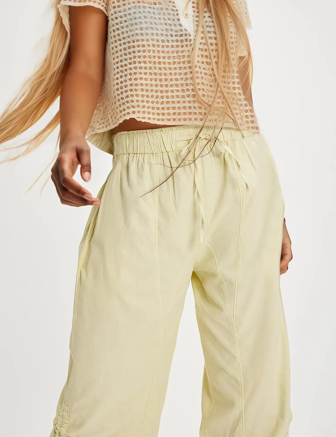 MISSACTIVER Elastic Waist Wide Leg Pants Woman Flowy Drawstring Palazzo Harem Pants with Pockets Y2k Loose Trousers