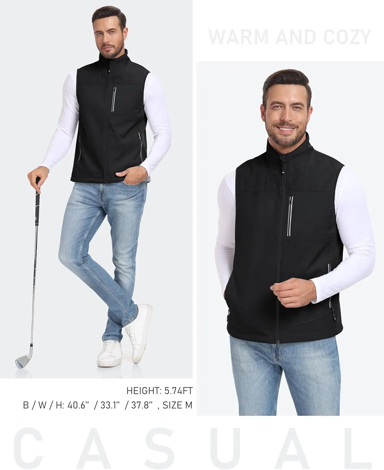 MoFiz Men's Vest Outerwear,Vest for men,Full Zip Fleece Lined Light Softshell Windproof Sleeveless Jacket for Hiking Golf