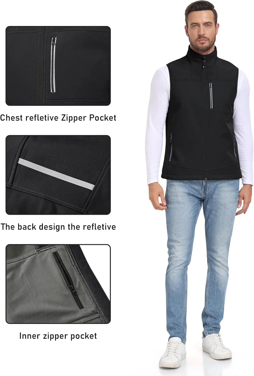 MoFiz Men's Vest Outerwear,Vest for men,Full Zip Fleece Lined Light Softshell Windproof Sleeveless Jacket for Hiking Golf