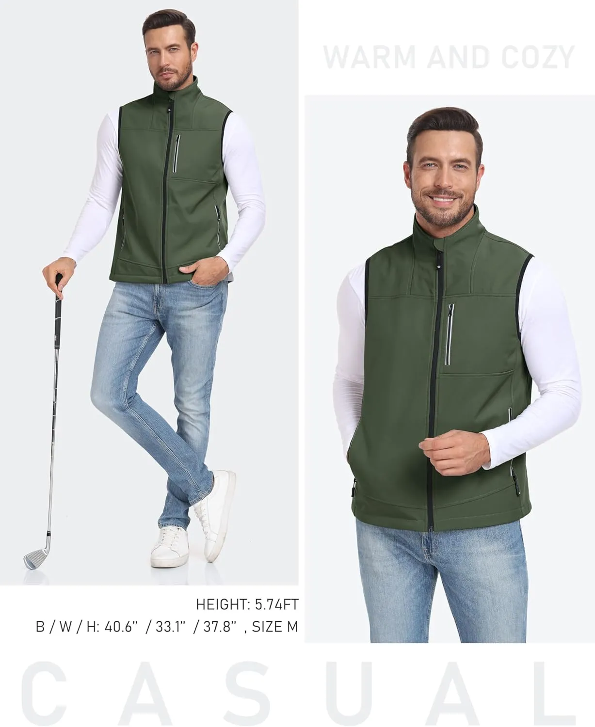 MoFiz Men's Vest Outerwear,Vest for men,Full Zip Fleece Lined Light Softshell Windproof Sleeveless Jacket for Hiking Golf