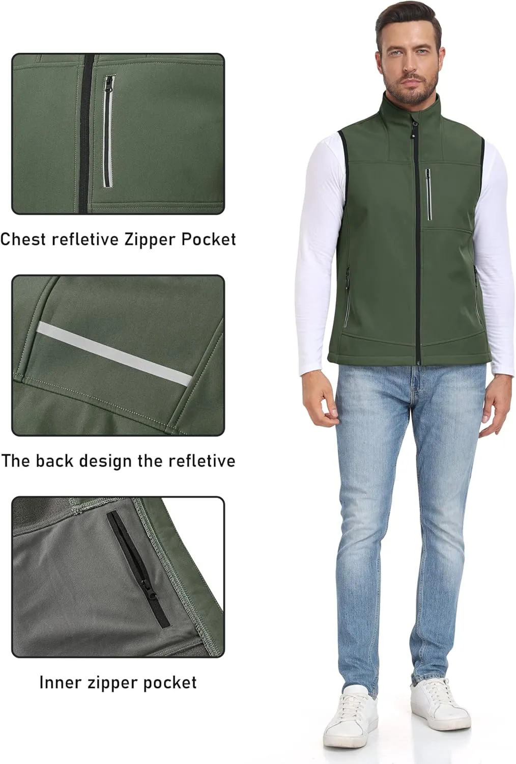 MoFiz Men's Vest Outerwear,Vest for men,Full Zip Fleece Lined Light Softshell Windproof Sleeveless Jacket for Hiking Golf