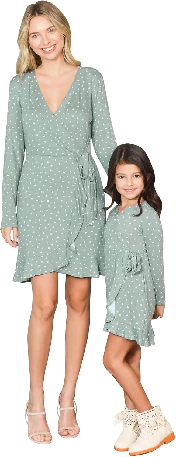 Mommy and Me Dresses - Family Matching Outfits Soft Jersey Pocket Wrap Dress Cute Print for Family Photoshoot, Gifts for Mom
