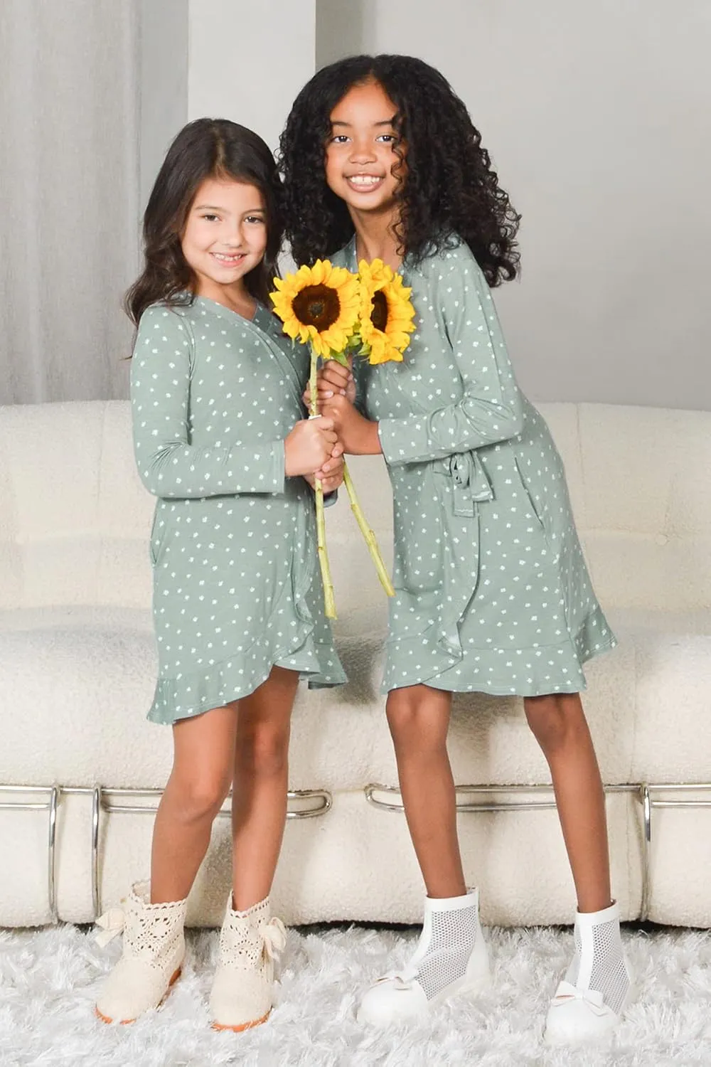 Mommy and Me Dresses - Family Matching Outfits Soft Jersey Pocket Wrap Dress Cute Print for Family Photoshoot, Gifts for Mom