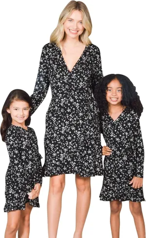 Mommy and Me Dresses - Family Matching Outfits Soft Jersey Pocket Wrap Dress Cute Print for Family Photoshoot, Gifts for Mom